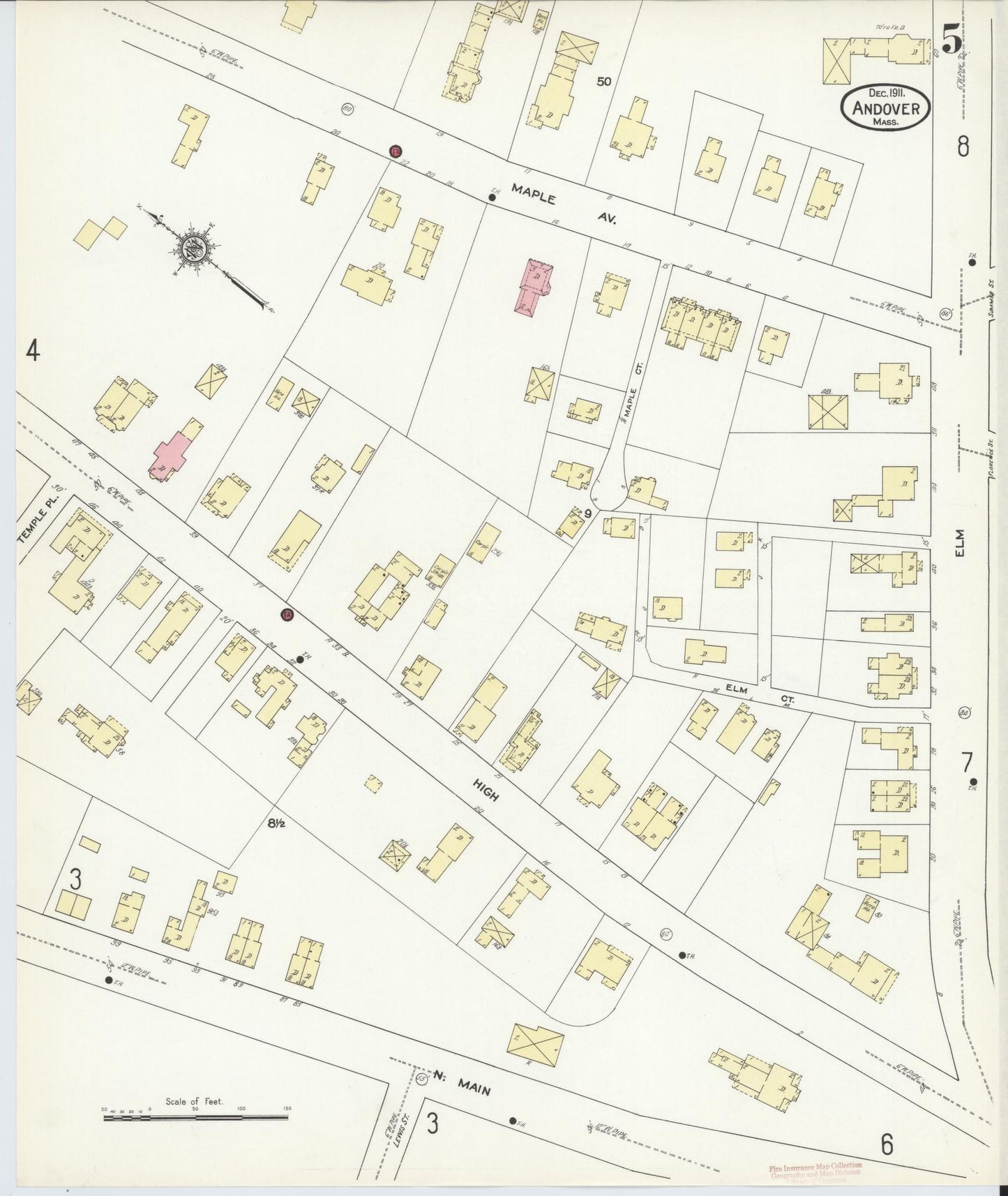 Sanborn Fire Insurance Map from Andover, Essex County, Massachusetts (1911), Sheet #0005 - Historic Sanborn Fire Insurance Map Print, vintage old map wall art, antique decor, genealogy gift, Massachusetts Massachusetts map