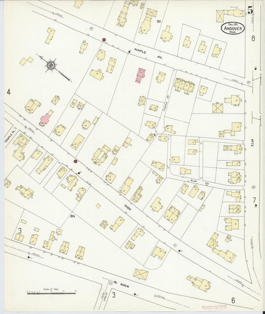 Sanborn Fire Insurance Map from Andover, Essex County, Massachusetts (1911), Sheet #0005 - Historic Sanborn Fire Insurance Map Print, vintage old map wall art, antique decor, genealogy gift, Massachusetts Massachusetts map
