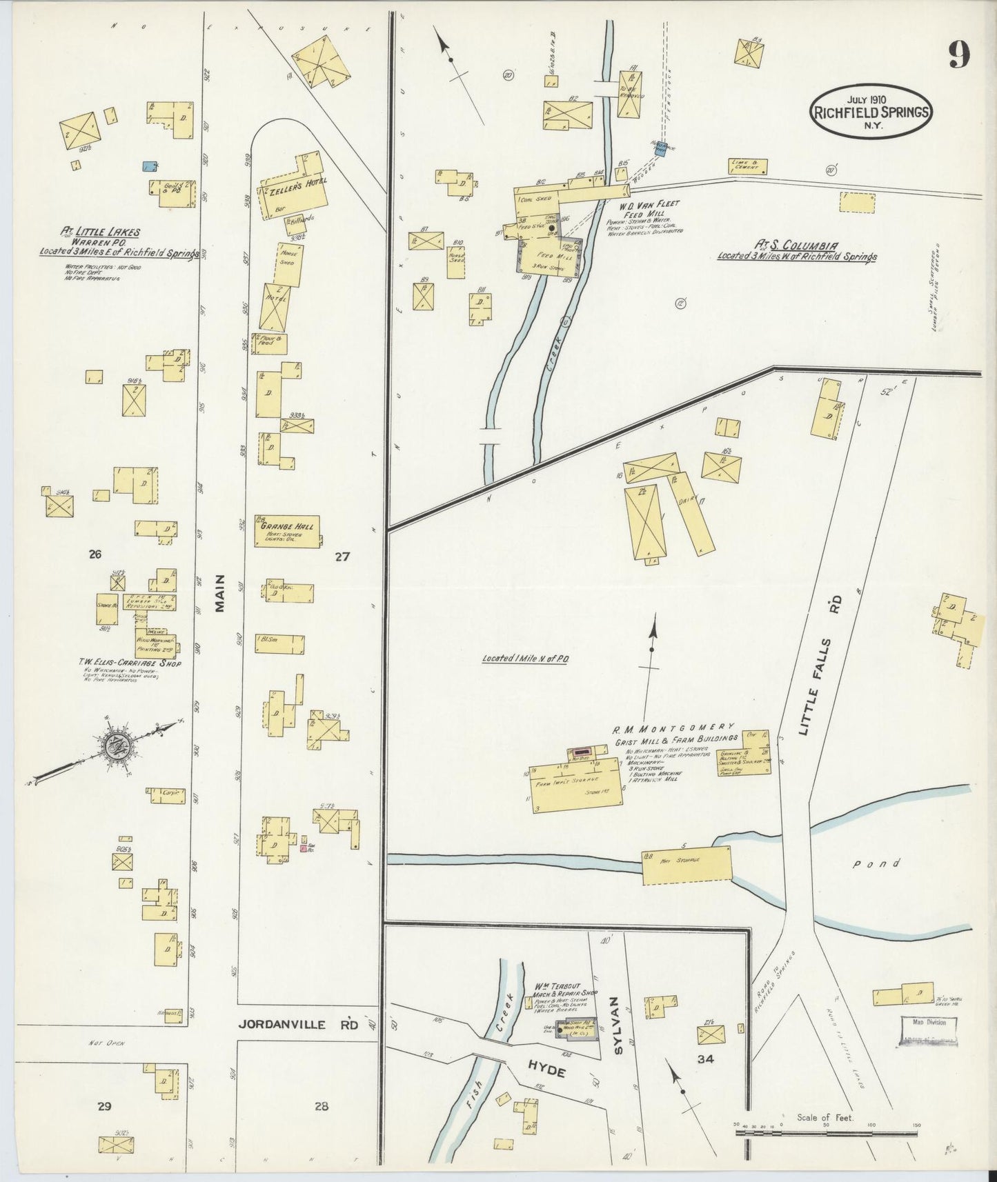 Sanborn Fire Insurance Map from Richfield Springs, Otsego County, New York (1910), Sheet #0009 - Historic Sanborn Fire Insurance Map Print, vintage old map wall art, antique decor, genealogy gift, New York New York map