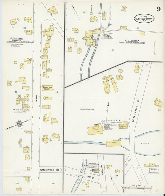 Sanborn Fire Insurance Map from Richfield Springs, Otsego County, New York (1910), Sheet #0009 - Historic Sanborn Fire Insurance Map Print, vintage old map wall art, antique decor, genealogy gift, New York New York map