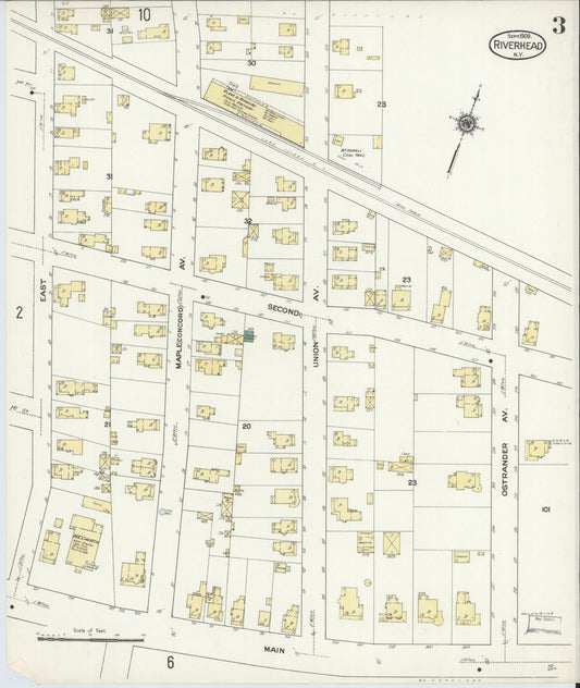 Sanborn Fire Insurance Map from Riverhead, Suffolk County, New York (1909), Sheet #0003 - Historic Sanborn Fire Insurance Map Print, vintage old map wall art, antique decor, genealogy gift, New York New York map