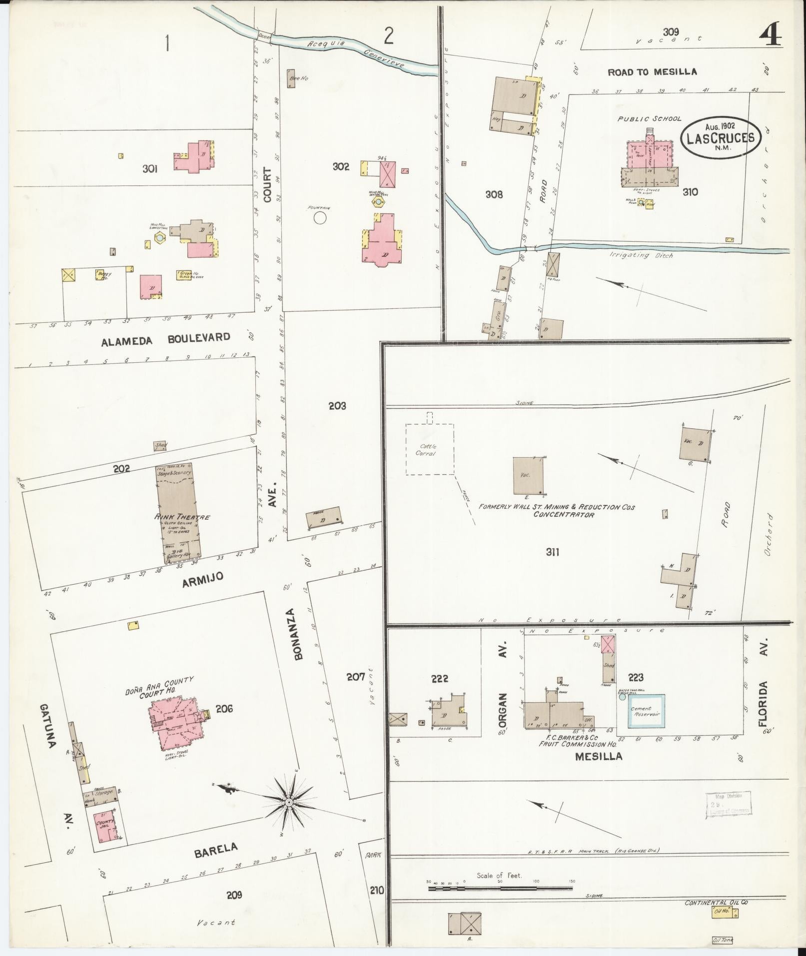 Sanborn Fire Insurance Map from Las Cruces, Dona Ana County, New Mexico (1902), Sheet #0004 - Complete Map Set gallery image, historic Sanborn map, vintage wall art, New Mexico New Mexico