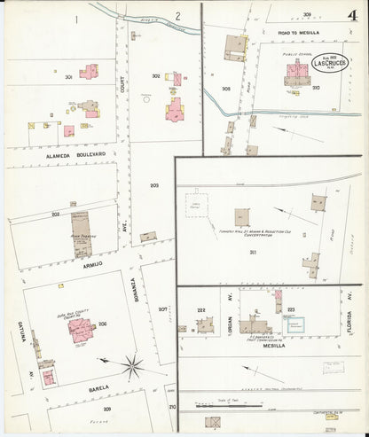 Sanborn Fire Insurance Map from Las Cruces, Dona Ana County, New Mexico (1902), Sheet #0004 - Complete Map Set gallery image, historic Sanborn map, vintage wall art, New Mexico New Mexico