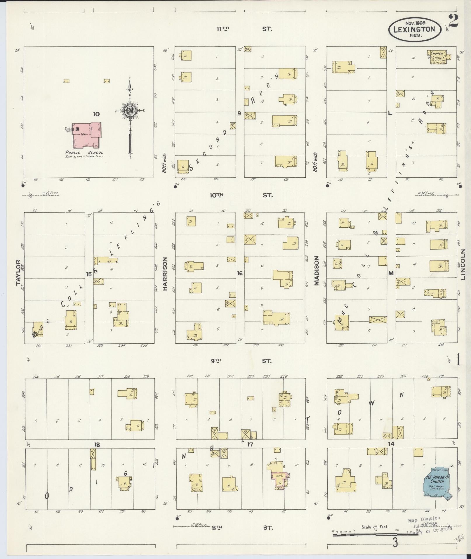 Sanborn Fire Insurance Map from Lexington, Dawson County, Nebraska (1909), Sheet #0002 - Historic Sanborn Fire Insurance Map Print, vintage old map wall art, antique decor, genealogy gift, Nebraska Nebraska map
