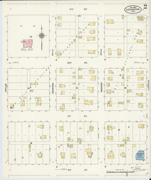 Sanborn Fire Insurance Map from Lexington, Dawson County, Nebraska (1909), Sheet #0002 - Historic Sanborn Fire Insurance Map Print, vintage old map wall art, antique decor, genealogy gift, Nebraska Nebraska map