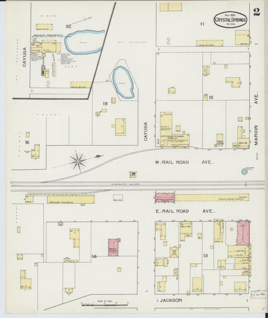 Sanborn Fire Insurance Map from Crystal Springs, Copiah County, Mississippi (1893), Sheet #0002 - Historic Sanborn Fire Insurance Map Print, vintage old map wall art, antique decor, genealogy gift, Mississippi Mississippi map