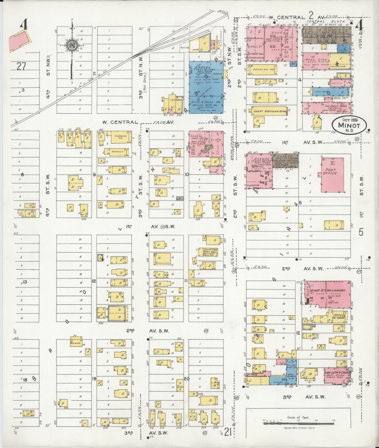 Sanborn Fire Insurance Map from Minot, Ward County, North Dakota (1926), Sheet #0004 - Complete Map Set gallery image, historic Sanborn map, vintage wall art, North Dakota North Dakota