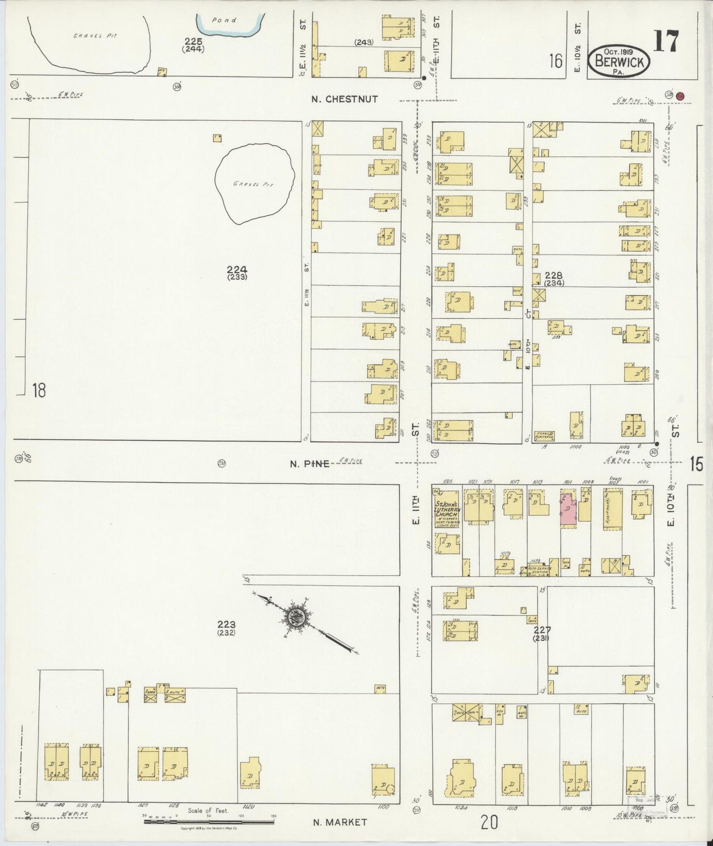 Sanborn Fire Insurance Map from Berwick, Columbia County, Pennsylvania (1918), Sheet #0017 - Historic Sanborn Fire Insurance Map Print, vintage old map wall art, antique decor, genealogy gift, Pennsylvania Pennsylvania map