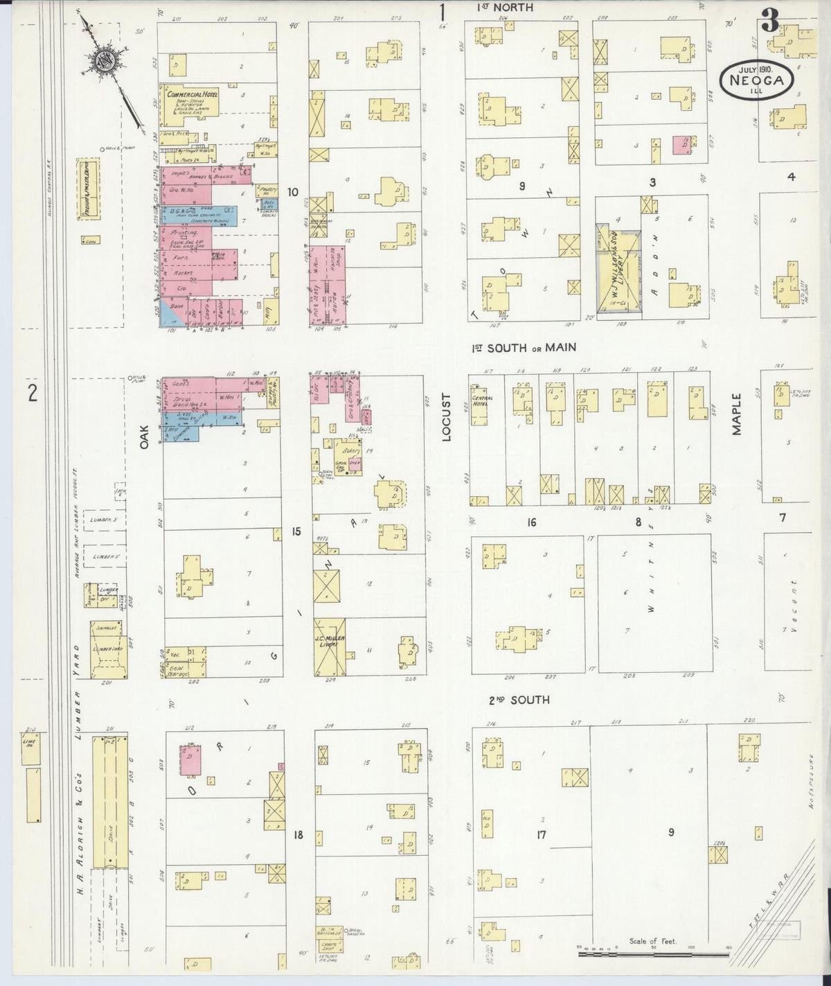 Sanborn Fire Insurance Map from Neoga, Cumberland County, Illinois (1910), Sheet #0003 - Complete Map Set gallery image, historic Sanborn map, vintage wall art, Illinois Illinois