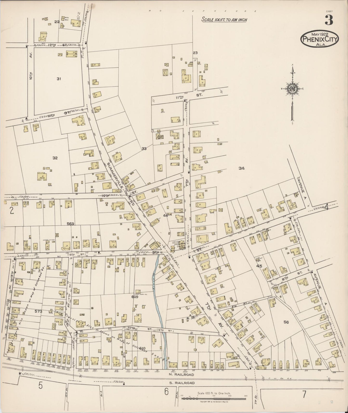 Sanborn Fire Insurance Map from Phenix City, Lee And Russell Counties, Alabama (1922), Sheet #0003 - Complete Map Set gallery image, historic Sanborn map, vintage wall art, Alabama Alabama