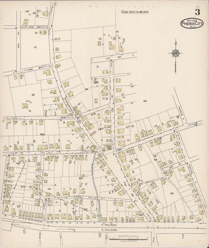 Sanborn Fire Insurance Map from Phenix City, Lee And Russell Counties, Alabama (1922), Sheet #0003 - Complete Map Set gallery image, historic Sanborn map, vintage wall art, Alabama Alabama