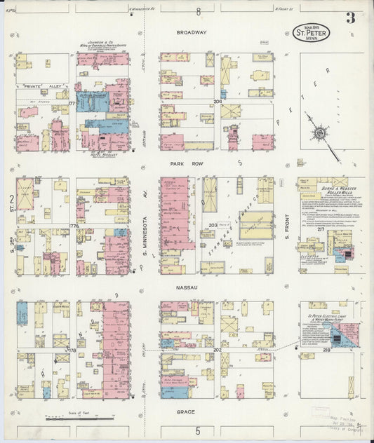 Sanborn Fire Insurance Map from Saint Peter, Nicollet County, Minnesota (1914), Sheet #0003 - Historic Sanborn Fire Insurance Map Print, vintage old map wall art, antique decor, genealogy gift, Minnesota Minnesota map