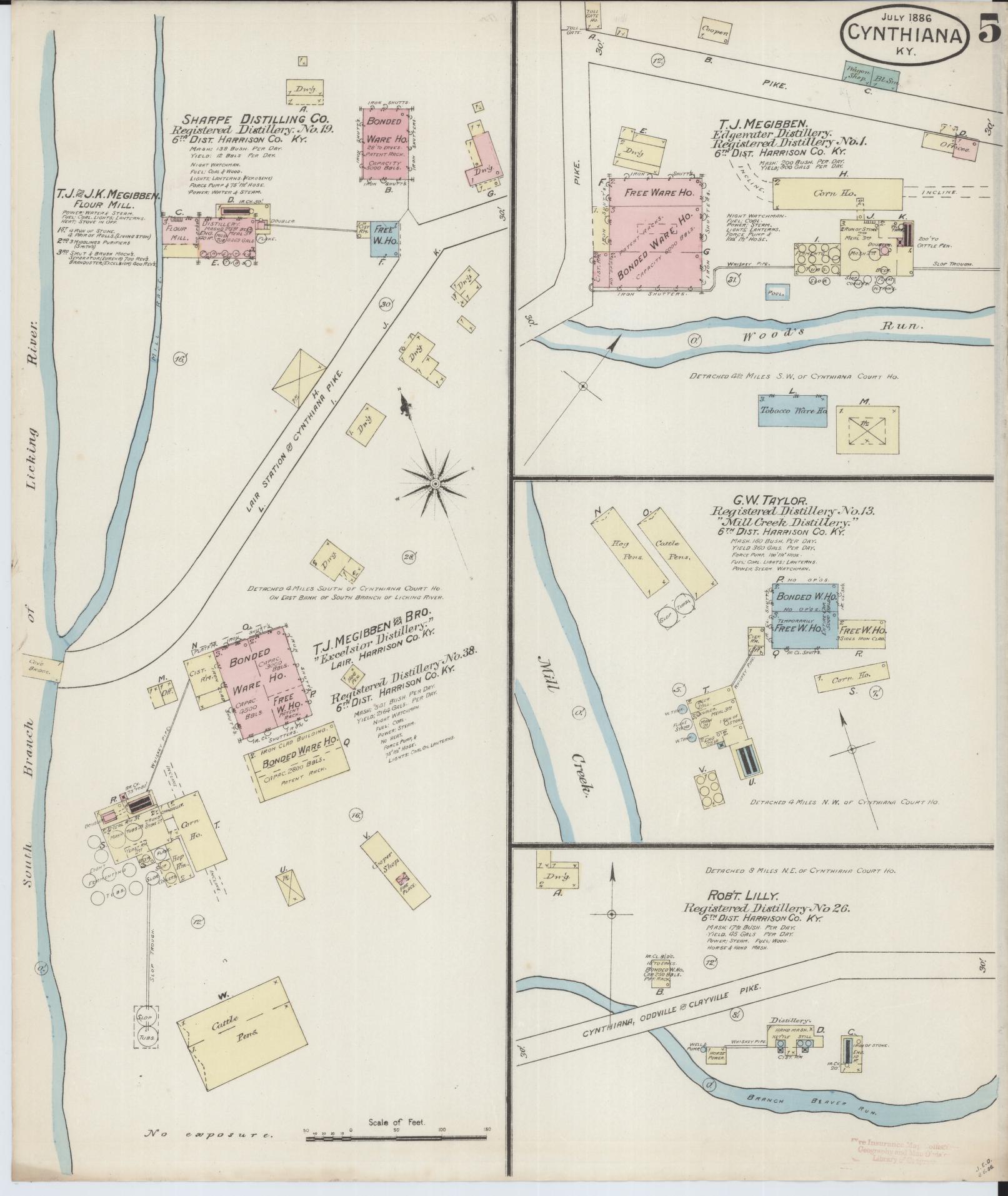 Sanborn Fire Insurance Map from Cynthiana, Harrison County, Kentucky (1886), Sheet #0005 - Historic Sanborn Fire Insurance Map Print, vintage old map wall art, antique decor, genealogy gift, Kentucky Kentucky map