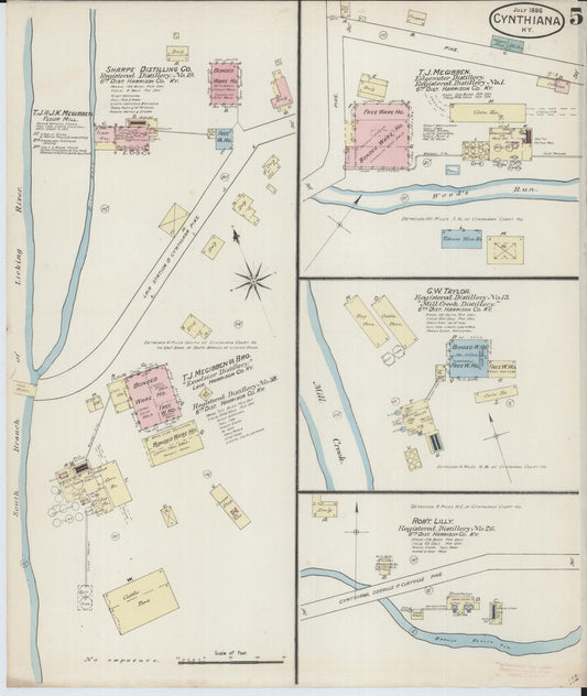 Sanborn Fire Insurance Map from Cynthiana, Harrison County, Kentucky (1886), Sheet #0005 - Historic Sanborn Fire Insurance Map Print, vintage old map wall art, antique decor, genealogy gift, Kentucky Kentucky map