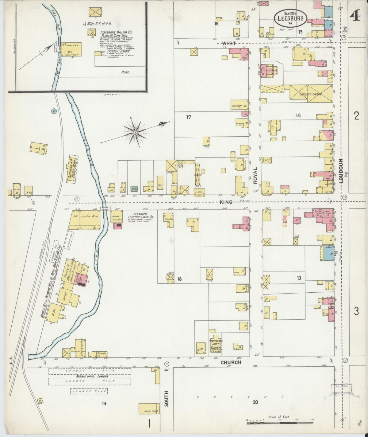 Sanborn Fire Insurance Map from Leesburg, Loudoun County, Virginia (1899), Sheet #0004 - Complete Map Set gallery image, historic Sanborn map, vintage wall art, Virginia Virginia