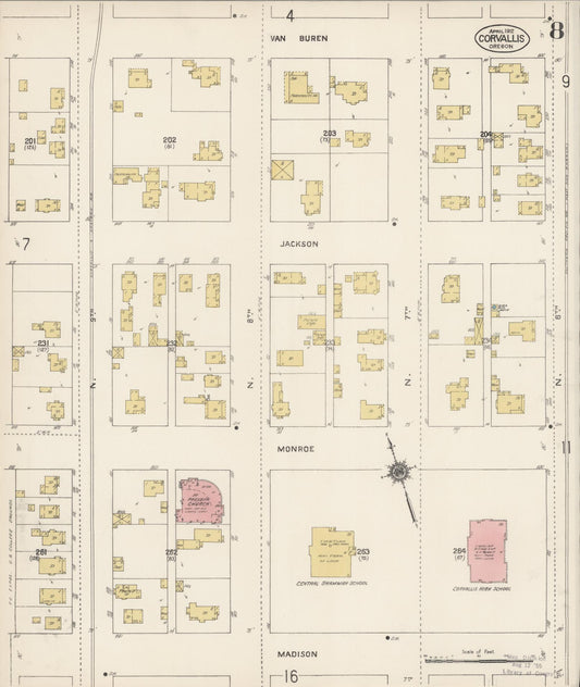 Sanborn Fire Insurance Map from Corvallis, Benton County, Oregon (1912), Sheet #0008 - Historic Sanborn Fire Insurance Map Print, vintage old map wall art, antique decor, genealogy gift, Oregon Oregon map