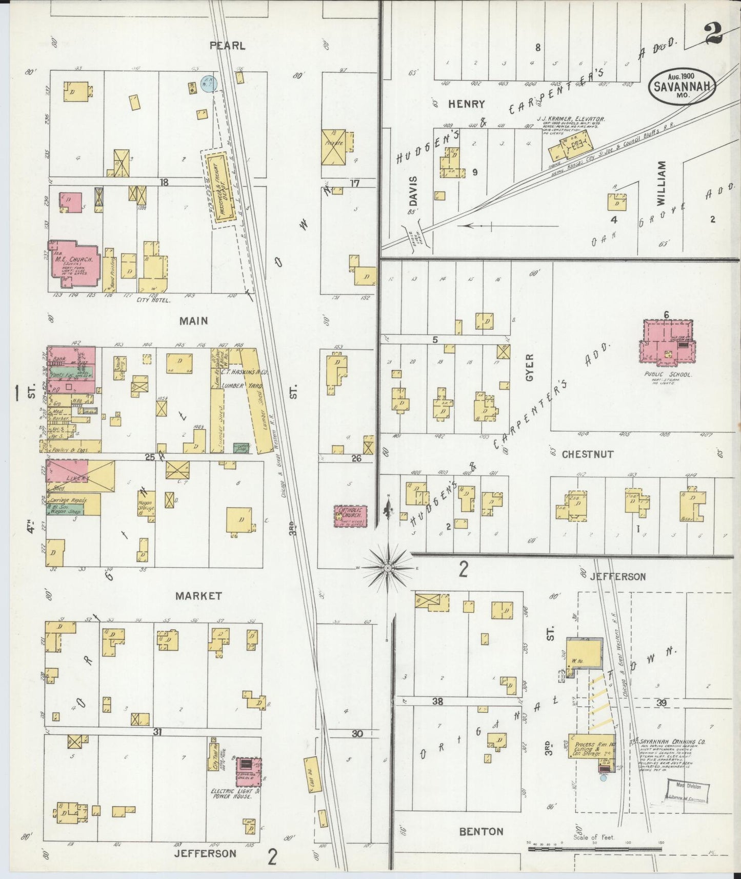 Sanborn Fire Insurance Map from Savannah, Andrew County, Missouri (1900), Sheet #0002 - Complete Map Set gallery image, historic Sanborn map, vintage wall art, Missouri Missouri