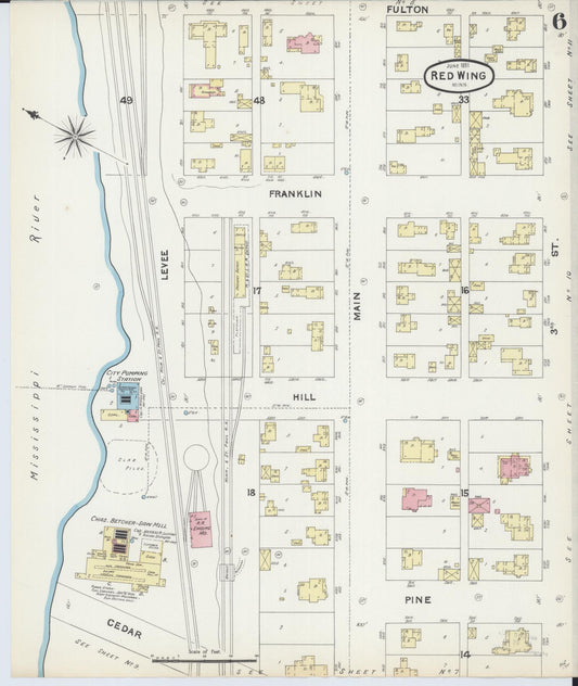 Sanborn Fire Insurance Map from Red Wing, Goodhue County, Minnesota (1891), Sheet #0006 - Historic Sanborn Fire Insurance Map Print, vintage old map wall art, antique decor, genealogy gift, Minnesota Minnesota map