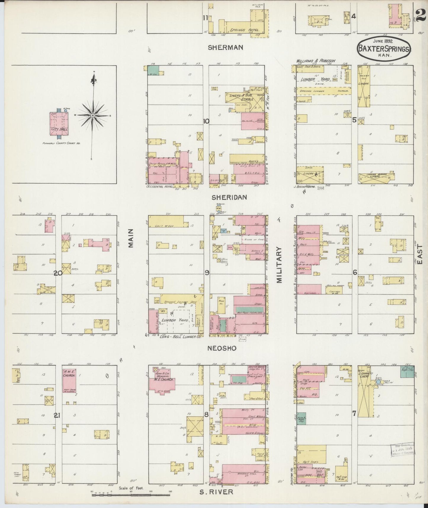 Sanborn Fire Insurance Map from Baxter Springs, Cherokee County, Kansas (1892), Sheet #0002 - Complete Map Set gallery image, historic Sanborn map, vintage wall art, Kansas Kansas