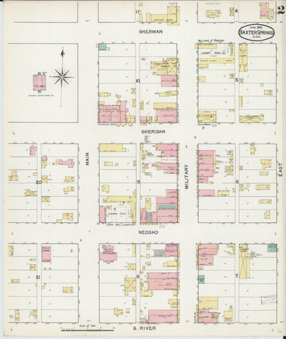 Sanborn Fire Insurance Map from Baxter Springs, Cherokee County, Kansas (1892), Sheet #0002 - Complete Map Set gallery image, historic Sanborn map, vintage wall art, Kansas Kansas