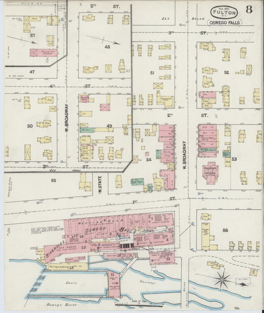Sanborn Fire Insurance Map from Fulton, Oswego County, New York (1890), Sheet #0008 - Historic Sanborn Fire Insurance Map Print, vintage old map wall art, antique decor, genealogy gift, New York New York map
