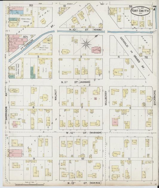 Sanborn Fire Insurance Map from Fort Smith, Sebastian County, Arkansas (1889), Sheet #0007 - Historic Sanborn Fire Insurance Map Print, vintage old map wall art, antique decor, genealogy gift, Arkansas Arkansas map