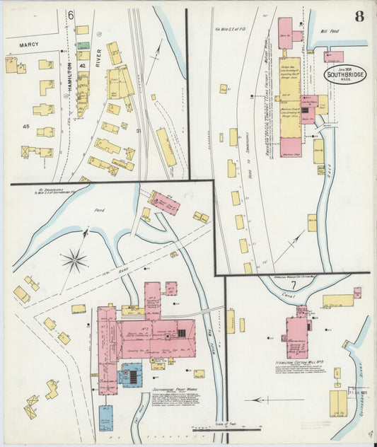 Sanborn Fire Insurance Map from Southbridge, Worcester County, Massachusetts (1899), Sheet #0008 - Historic Sanborn Fire Insurance Map Print, vintage old map wall art, antique decor, genealogy gift, Massachusetts Massachusetts map