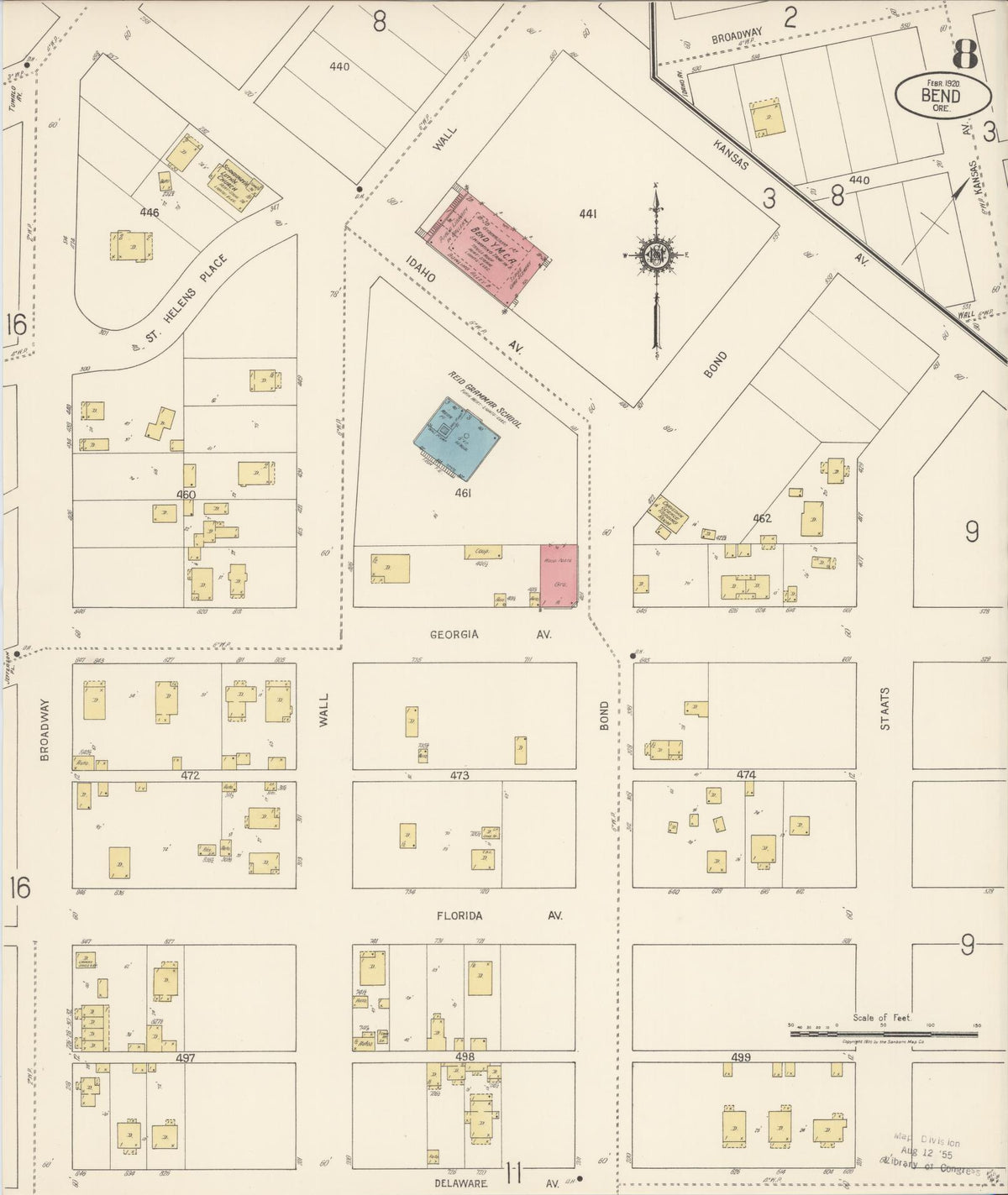 Sanborn Fire Insurance Map from Bend, Deschutes County, Oregon (1920), Sheet #0008 - Historic Sanborn Fire Insurance Map Print, vintage old map wall art, antique decor, genealogy gift, Oregon Oregon map