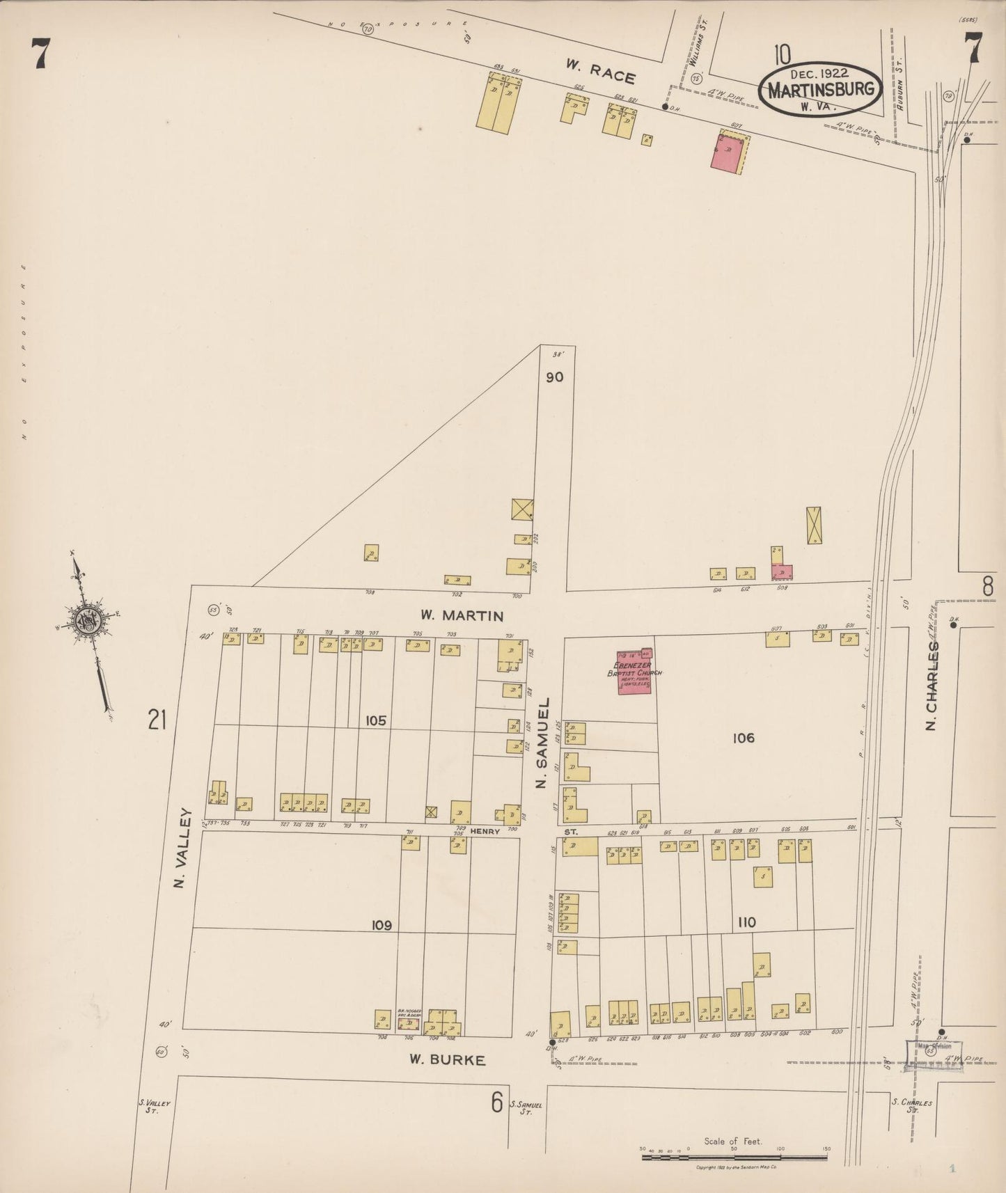 Sanborn Fire Insurance Map from Martinsburg, Berkeley County, West Virginia (1922), Sheet #0007 - Complete Map Set gallery image, historic Sanborn map, vintage wall art, West Virginia West Virginia