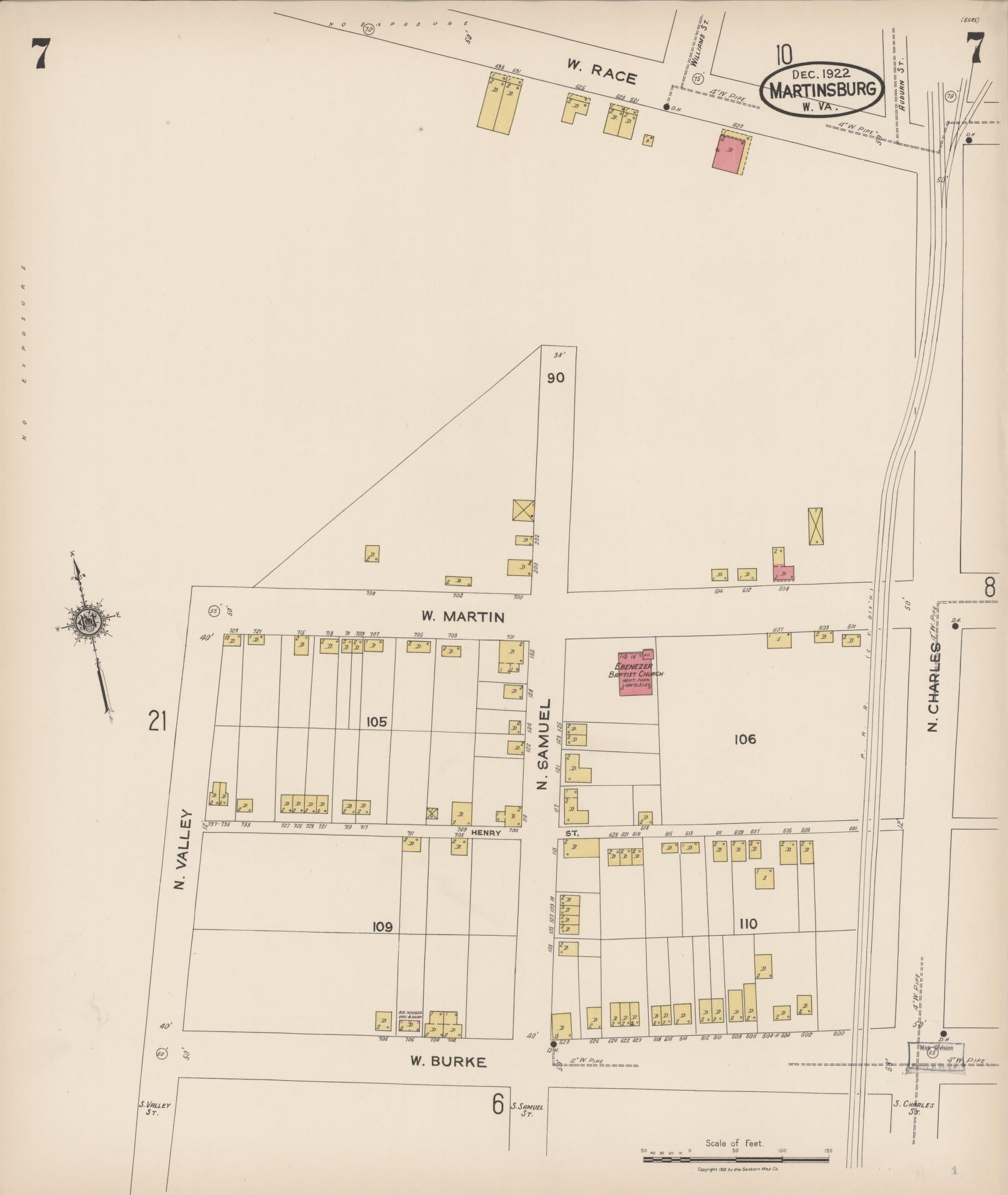 Sanborn Fire Insurance Map from Martinsburg, Berkeley County, West Virginia (1922), Sheet #0007 - Complete Map Set gallery image, historic Sanborn map, vintage wall art, West Virginia West Virginia