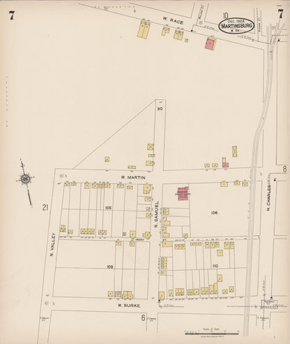 Sanborn Fire Insurance Map from Martinsburg, Berkeley County, West Virginia (1922), Sheet #0007 - Complete Map Set gallery image, historic Sanborn map, vintage wall art, West Virginia West Virginia