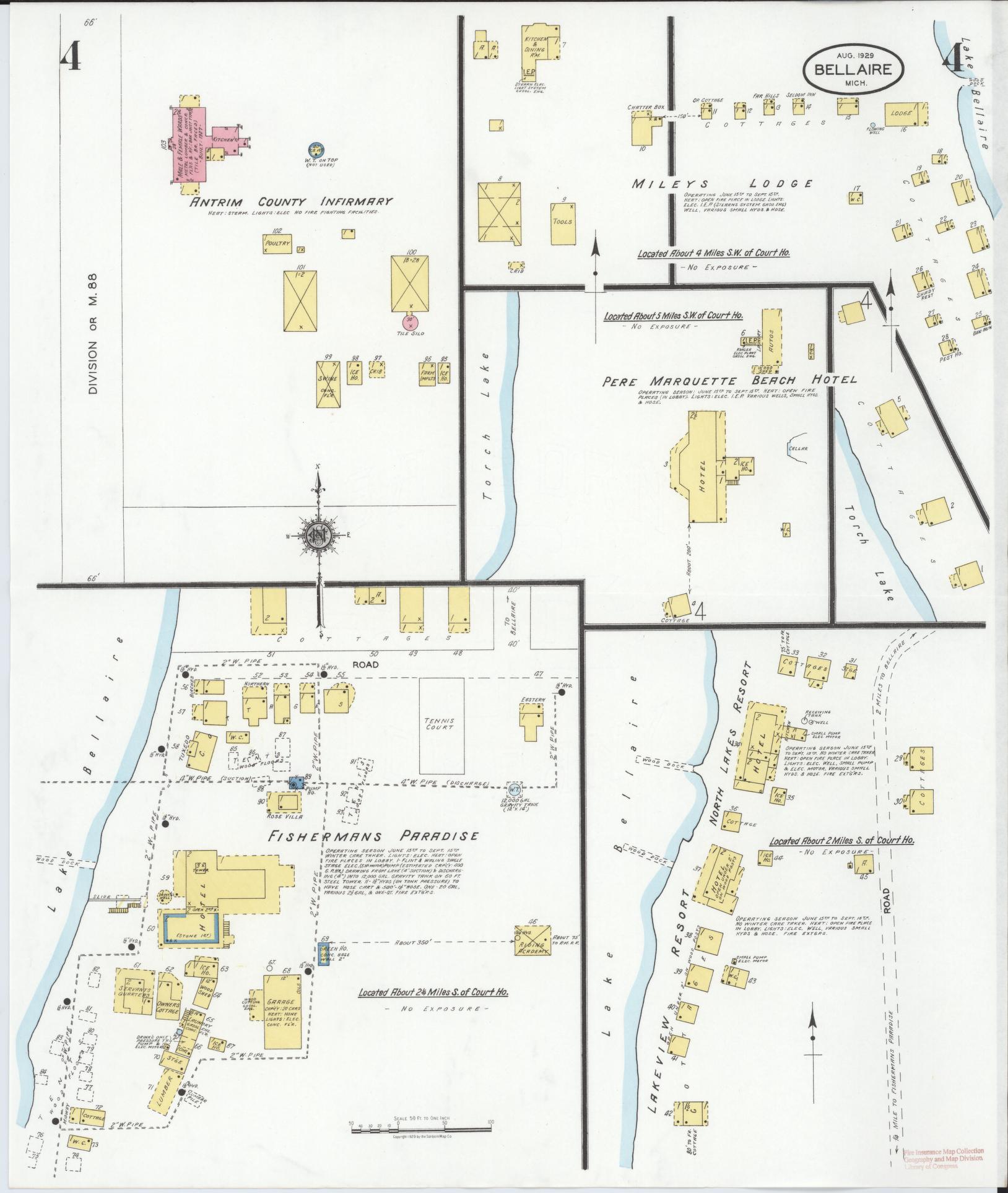 Sanborn Fire Insurance Map from Bellaire, Antrim County, Michigan (1929), Sheet #0004 - Complete Map Set gallery image, historic Sanborn map, vintage wall art, Michigan Michigan