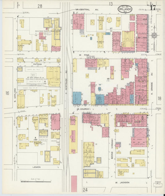 Sanborn Fire Insurance Map from Orlando, Orange County, Florida (1913), Sheet #0017 - Historic Sanborn Fire Insurance Map Print, vintage old map wall art, antique decor, genealogy gift, Florida Florida map