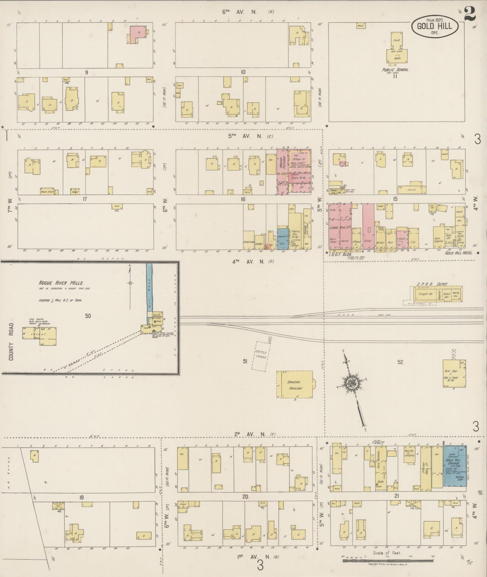 Sanborn Fire Insurance Map from Gold Hill, Jackson County, Oregon (1920), Sheet #0002 - Historic Sanborn Fire Insurance Map Print, vintage old map wall art, antique decor, genealogy gift, Oregon Oregon map