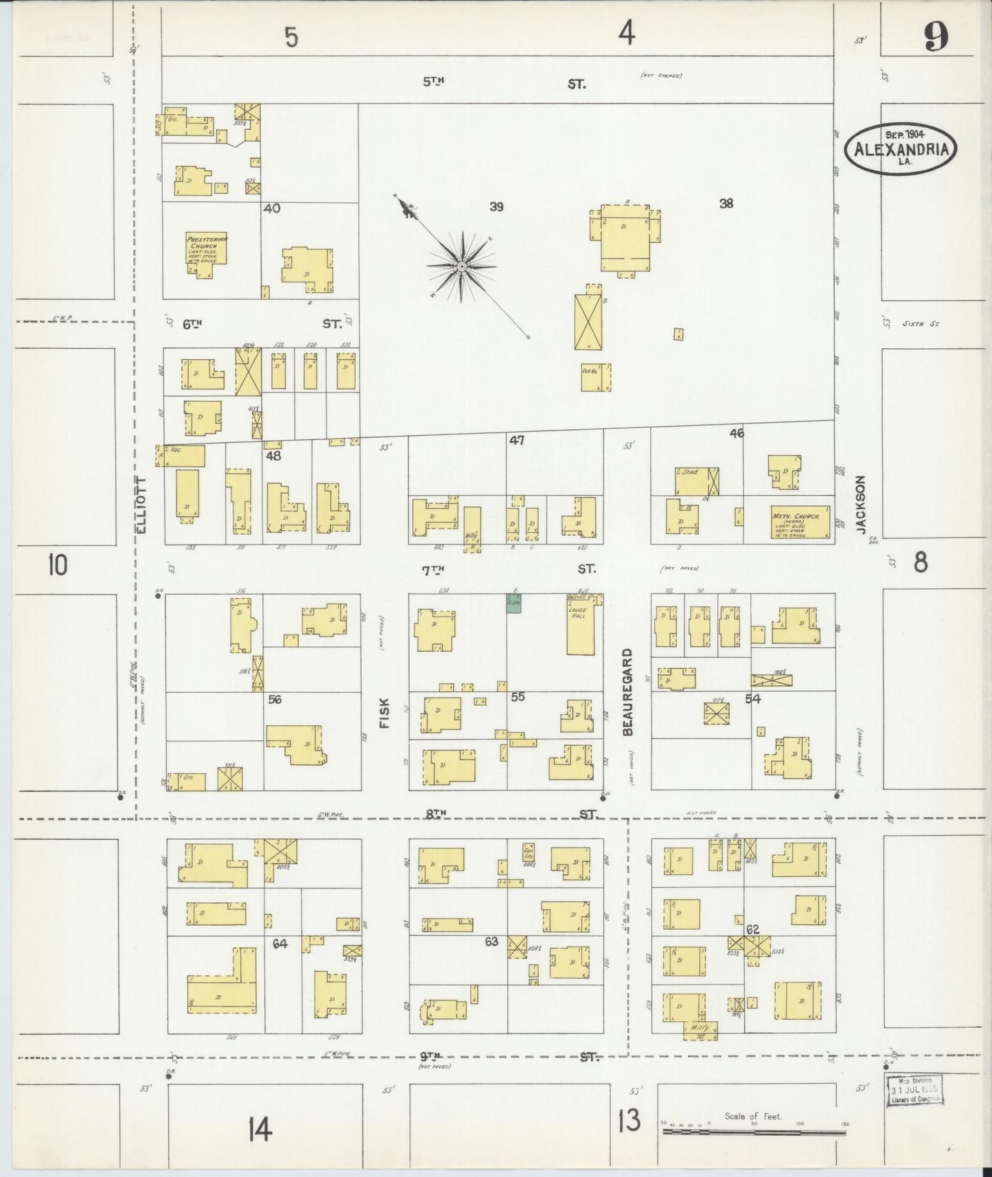 Sanborn Fire Insurance Map from Alexandria, Rapides Parish, Louisiana (1904), Sheet #0009 - Historic Sanborn Fire Insurance Map Print, vintage old map wall art, antique decor, genealogy gift, Louisiana Louisiana map