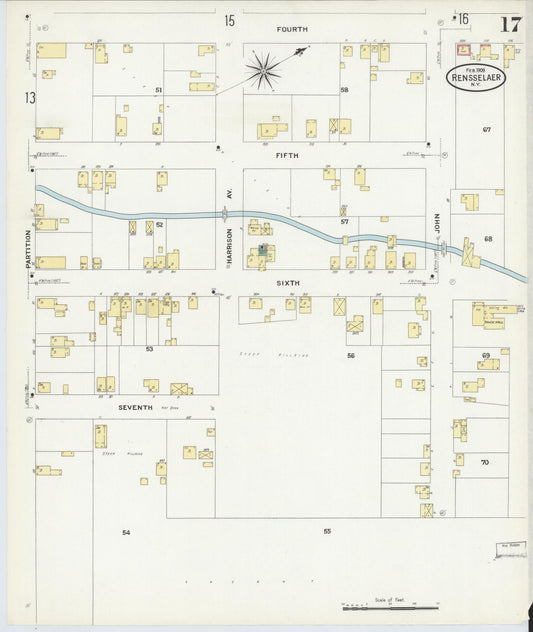 Sanborn Fire Insurance Map from Rensselaer, Rensselaer County, New York (1909), Sheet #0017 - Historic Sanborn Fire Insurance Map Print, vintage old map wall art, antique decor, genealogy gift, New York New York map