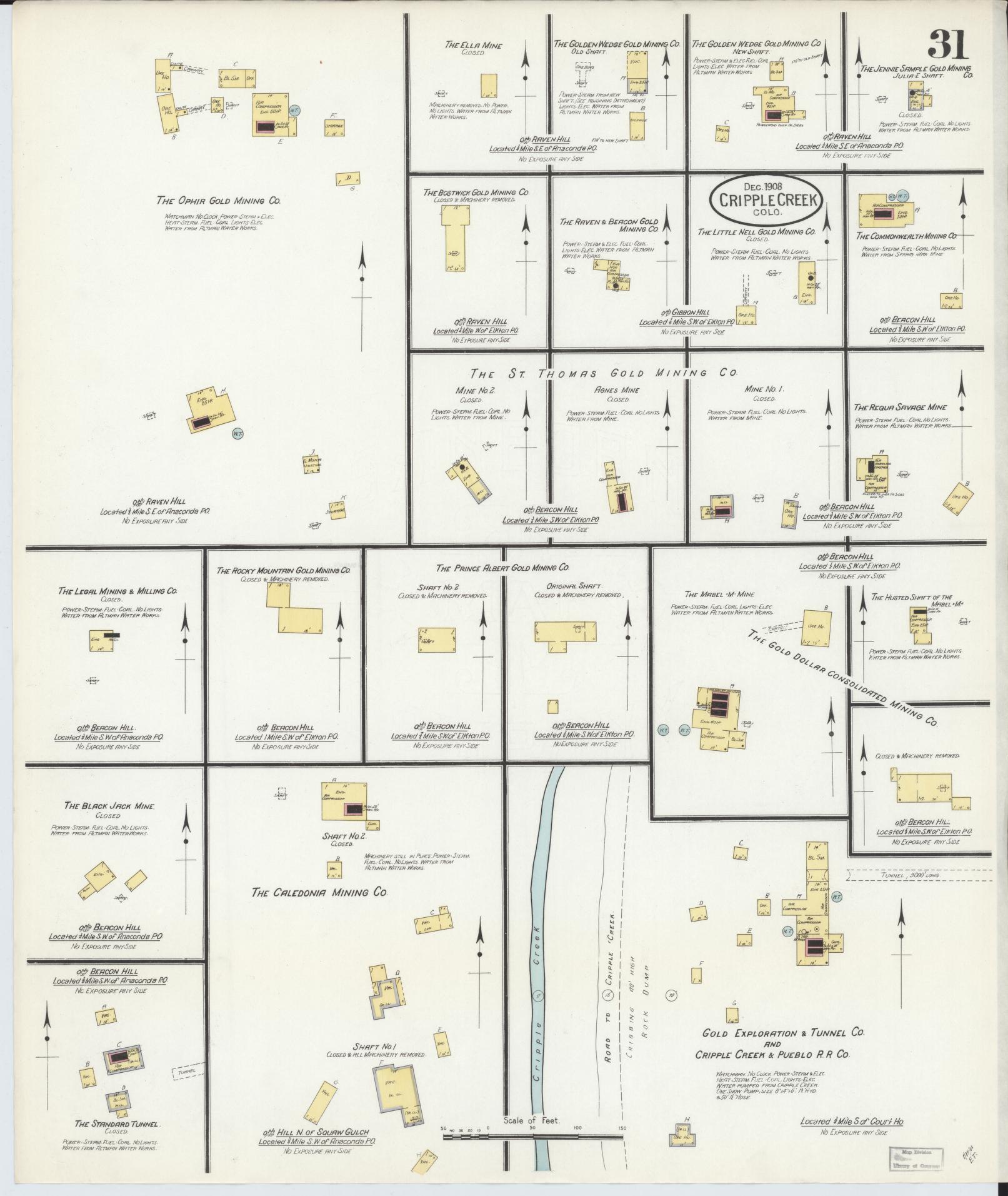 Sanborn Fire Insurance Map from Cripple Creek, Teller County, Colorado (1908), Sheet #0031 - Complete Map Set gallery image, historic Sanborn map, vintage wall art, Colorado Colorado
