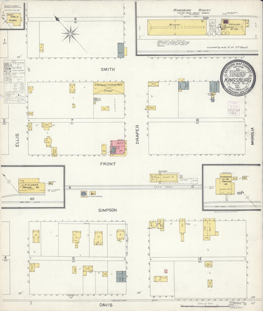 Sanborn Fire Insurance Map from Kingsburg, Fresno County, California (1903), Sheet #0001 - Historic Sanborn Fire Insurance Map Print, vintage old map wall art, antique decor, genealogy gift, California California map