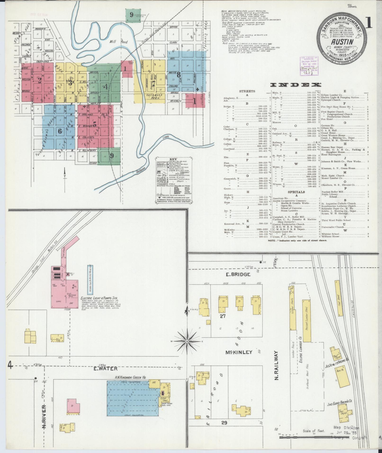 Sanborn Fire Insurance Map from Austin, Mower County, Minnesota (1905), Sheet #0001 - Complete Map Set gallery image, historic Sanborn map, vintage wall art, Minnesota Minnesota