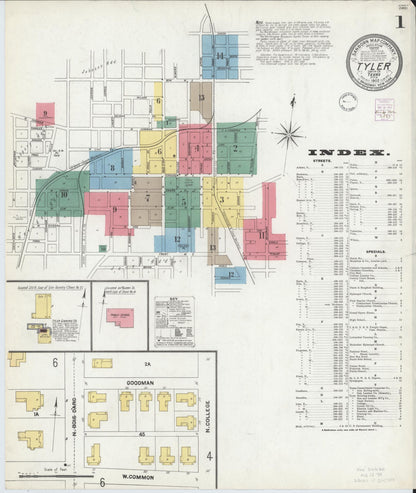 Sanborn Fire Insurance Map from Tyler, Smith County, Texas (1902), Sheet #0001 - Historic Sanborn Fire Insurance Map Print, vintage old map wall art, antique decor, genealogy gift, Texas Texas map