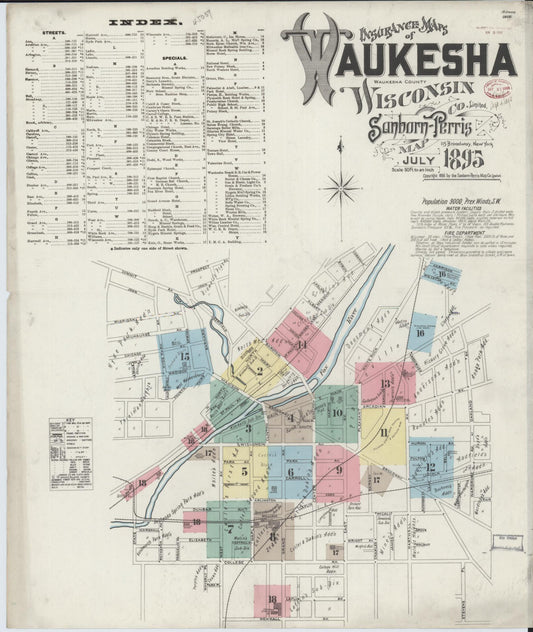 Sanborn Fire Insurance Map from Waukesha, Waukesha County, Wisconsin (1895), Sheet #0001 - Complete Map Set gallery image, historic Sanborn map, vintage wall art, Wisconsin Wisconsin