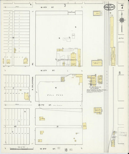Sanborn Fire Insurance Map from Okmulgee, Okmulgee County, Oklahoma (1916), Sheet #0007 - Complete Map Set gallery image, historic Sanborn map, vintage wall art, Oklahoma Oklahoma