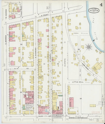 Sanborn Fire Insurance Map from Hudson, Columbia County, New York (1895), Sheet #0004 - Historic Sanborn Fire Insurance Map Print, vintage old map wall art, antique decor, genealogy gift, New York New York map