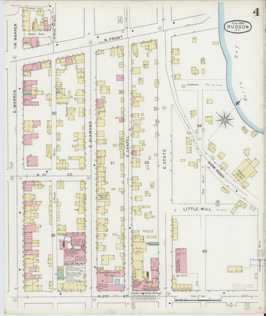 Sanborn Fire Insurance Map from Hudson, Columbia County, New York (1895), Sheet #0004 - Historic Sanborn Fire Insurance Map Print, vintage old map wall art, antique decor, genealogy gift, New York New York map