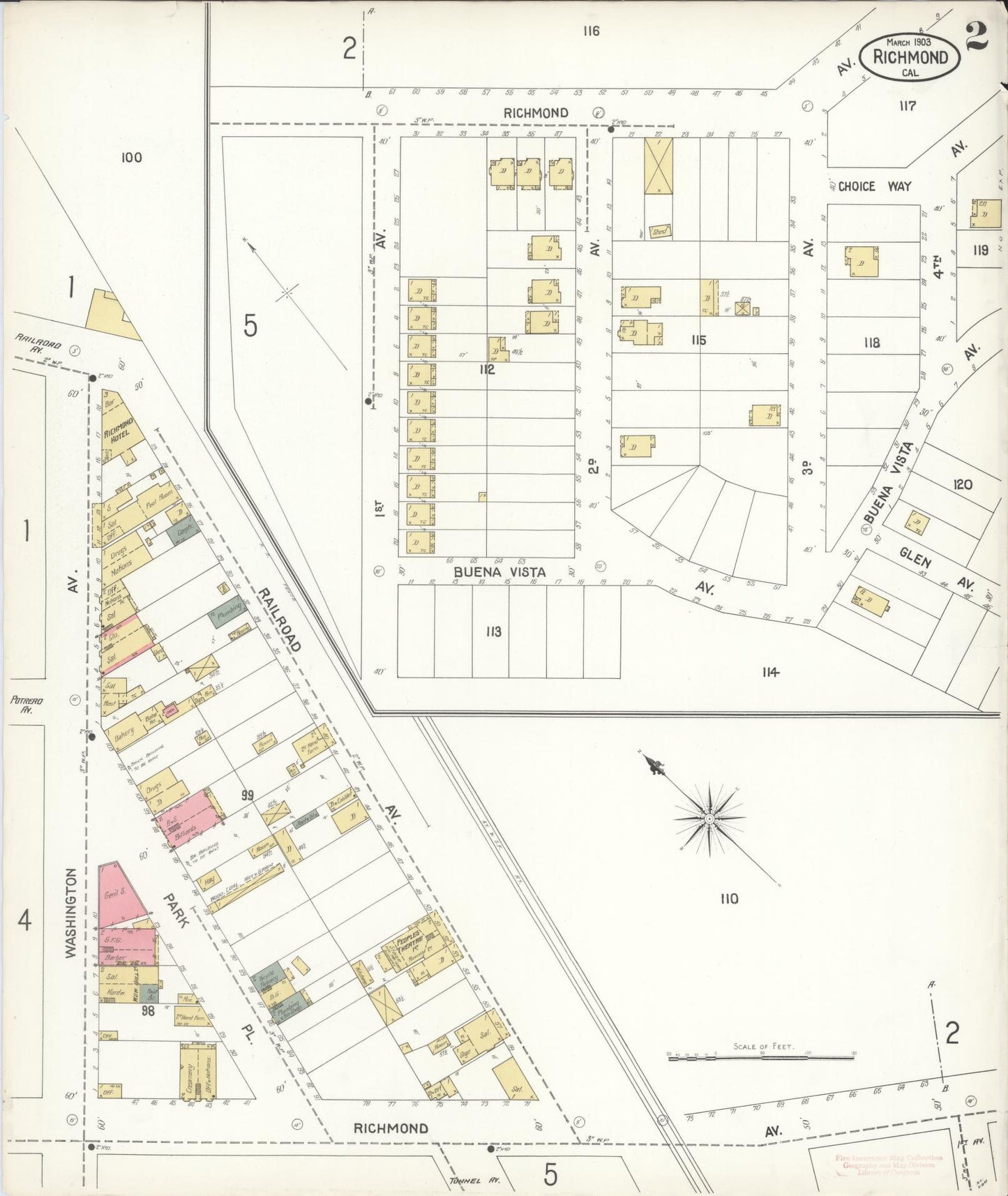 Sanborn Fire Insurance Map from Richmond, Contra Costa County, California (1903), Sheet #0002 - Complete Map Set gallery image, historic Sanborn map, vintage wall art, California California