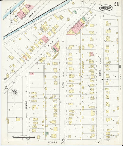 Sanborn Fire Insurance Map from Ottumwa, Wapello County, Iowa (1897), Sheet #0021 - Historic Sanborn Fire Insurance Map Print, vintage old map wall art