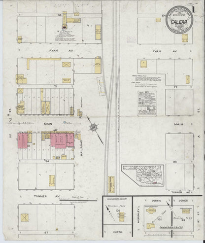Sanborn Fire Insurance Map from Calera, Bryan County, Oklahoma (1918), Sheet #0001 - Complete Map Set gallery image, historic Sanborn map, vintage wall art, Oklahoma Oklahoma