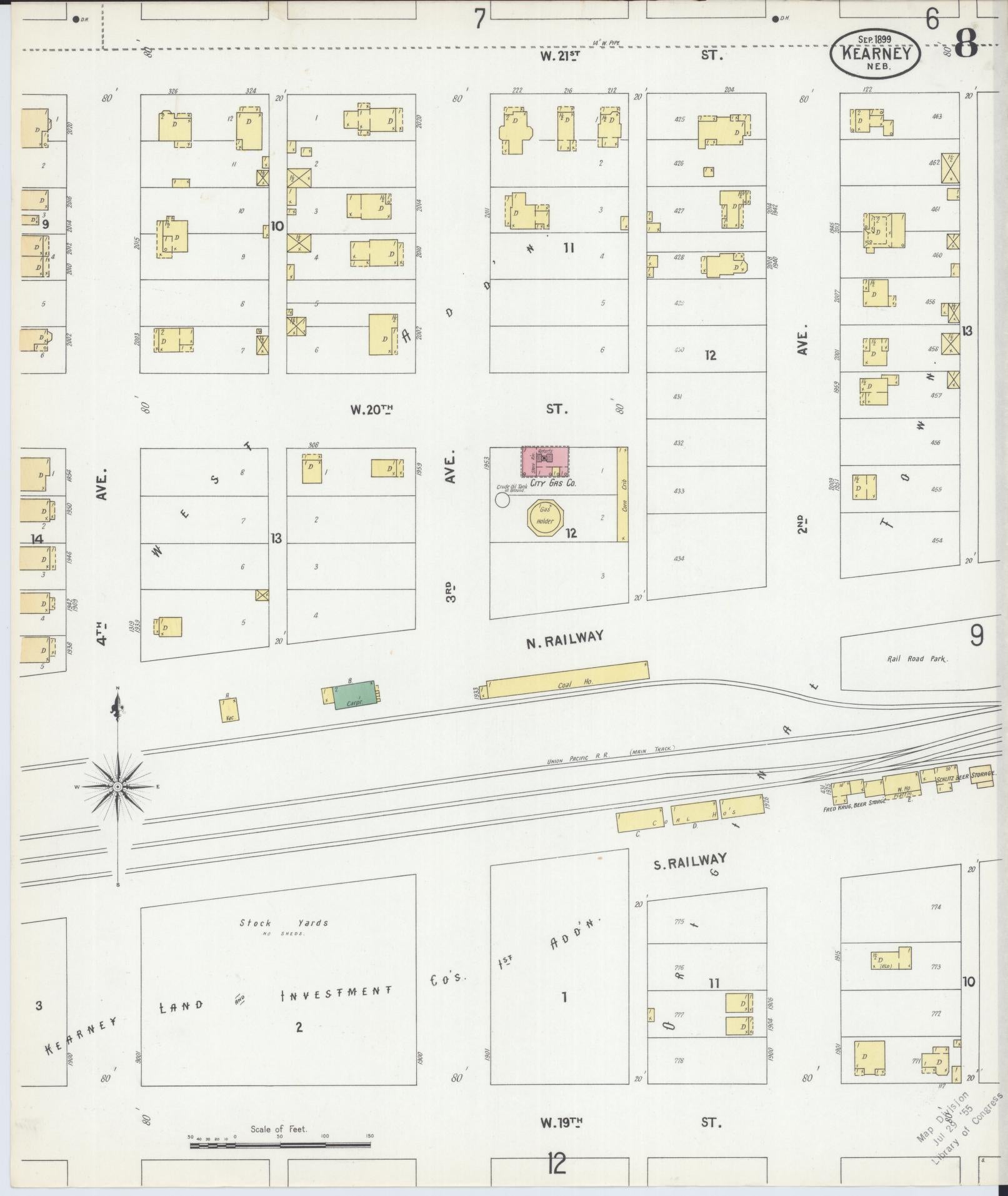 Sanborn Fire Insurance Map from Kearney, Buffalo County, Nebraska (1899), Sheet #0008 - Complete Map Set gallery image, historic Sanborn map, vintage wall art, Nebraska Nebraska