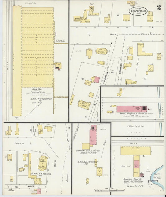Sanborn Fire Insurance Map from Brookfield, Worcester County, Massachusetts (1898), Sheet #0002 - Historic Sanborn Fire Insurance Map Print, vintage old map wall art, antique decor, genealogy gift, Massachusetts Massachusetts map