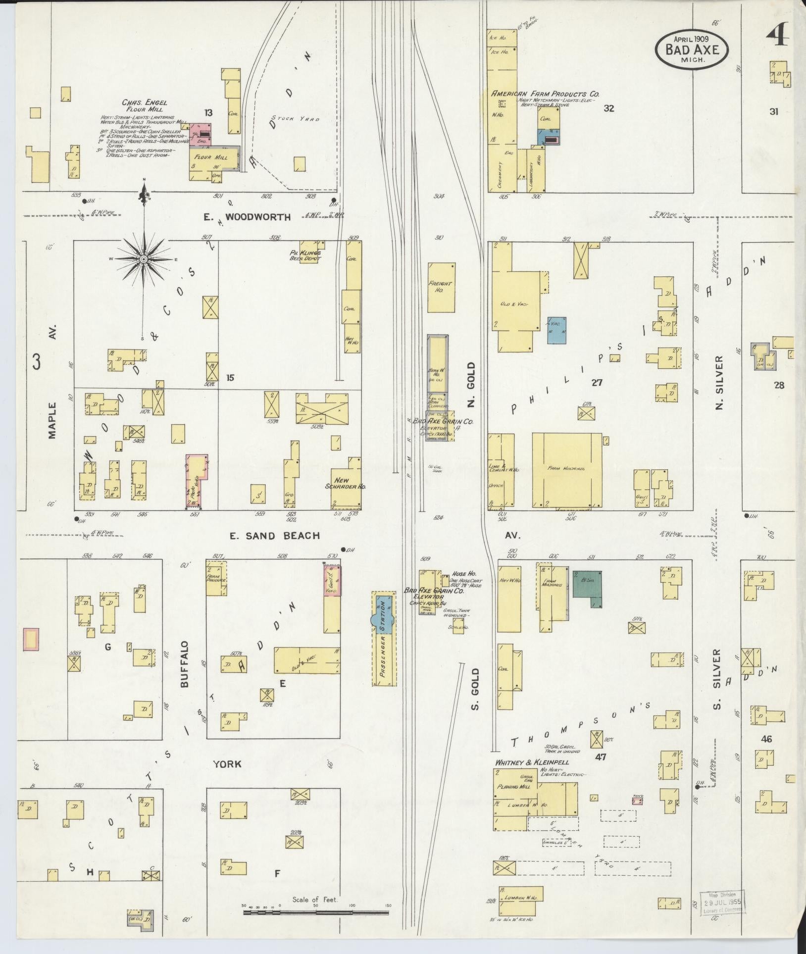 Sanborn Fire Insurance Map from Bad Axe, Huron County, Michigan (1909), Sheet #0004 - Historic Sanborn Fire Insurance Map Print, vintage old map wall art, antique decor, genealogy gift, Michigan Michigan map